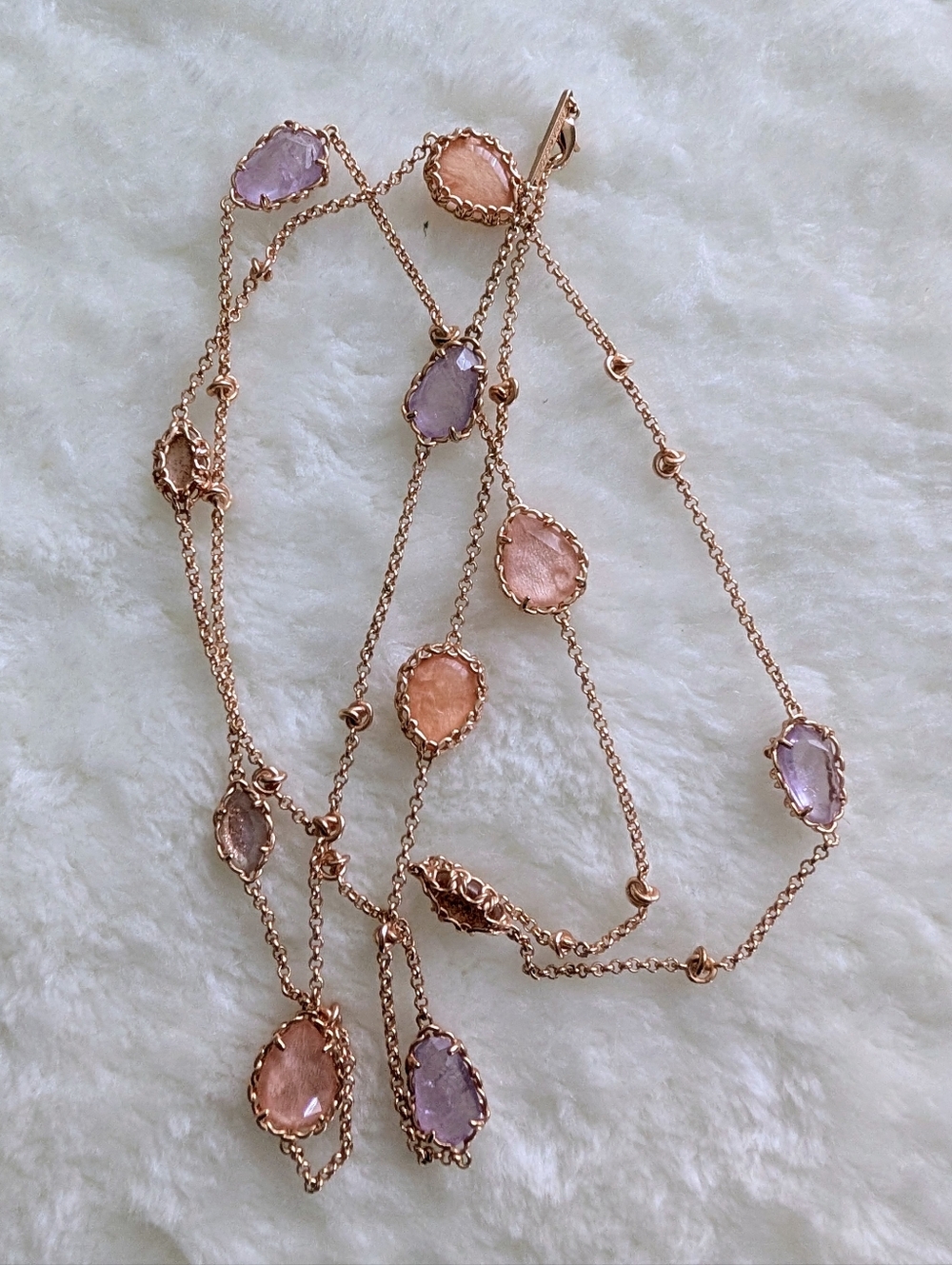 Kendra Scott Gwenyth Long Strand Necklace Blush Mix Pink Multi Stone Gold Tone